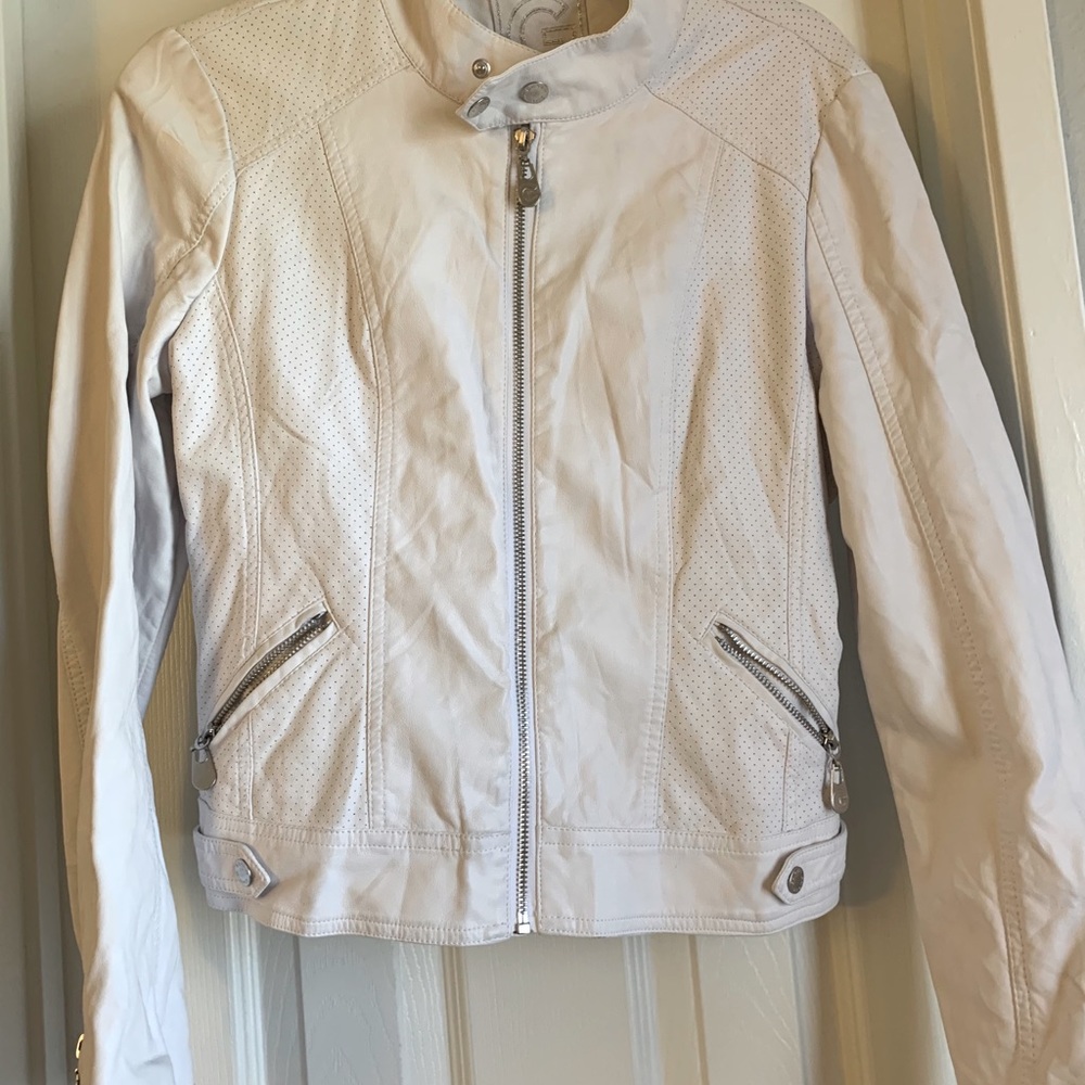 White faux leather moto jacket by G by Guess